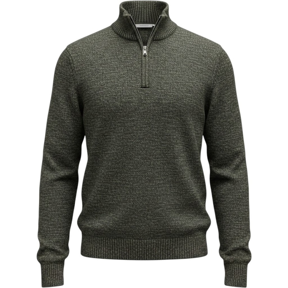 Sonoma Mens Quarter Zip Mock Neck Sweater Olive Green Marl Knit Pullover L